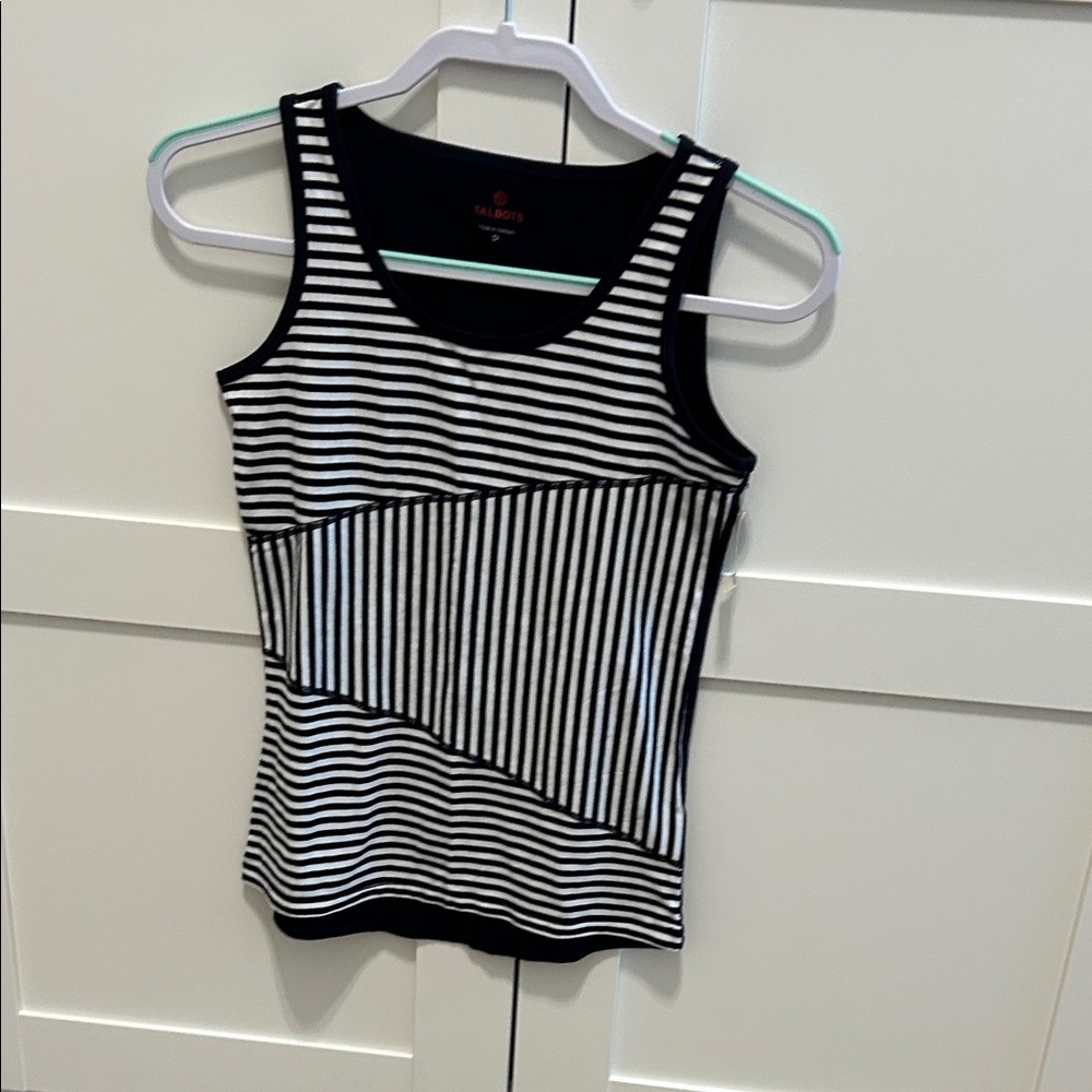 Talbots Black and White Striped Tank Top